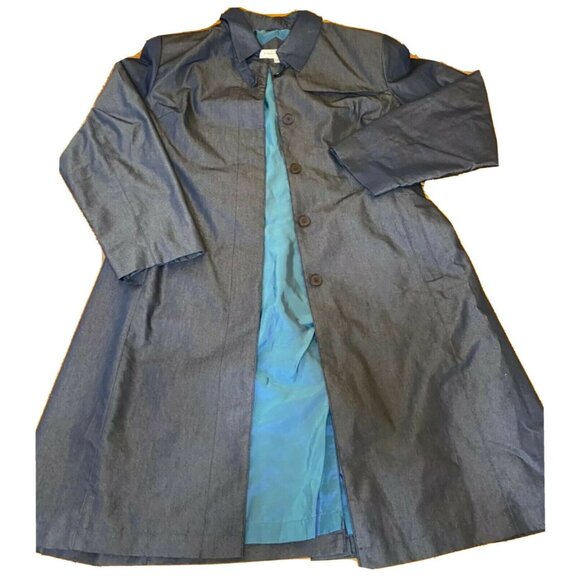 Jones New York Blue Button-Up Trench Coat With Belt Womens M Cotton Blend - Picture 8 of 8